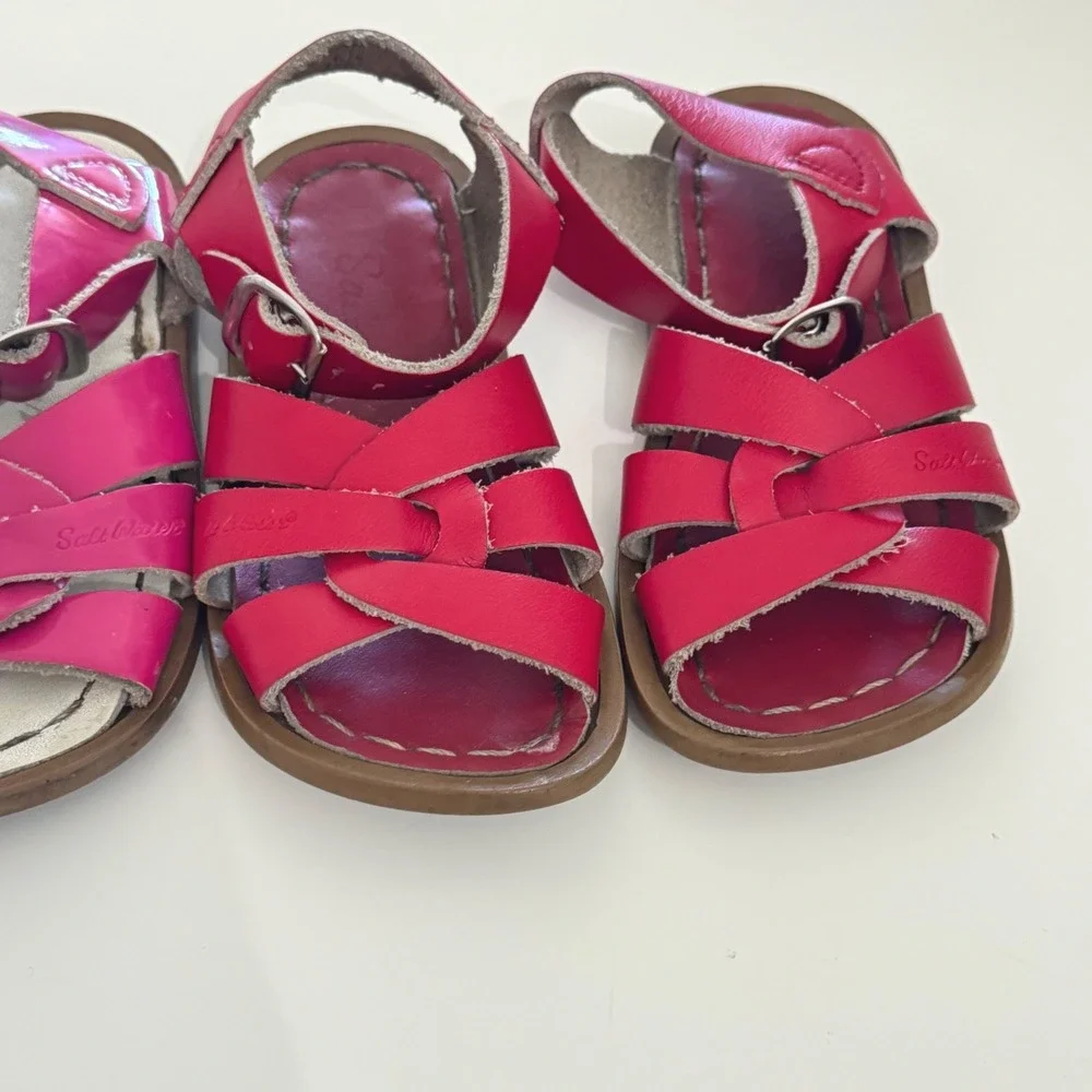 Salt Water Sandals Bundle Kids Size 7 Toddler‎ Original Leather Pink Red 2 Pairs